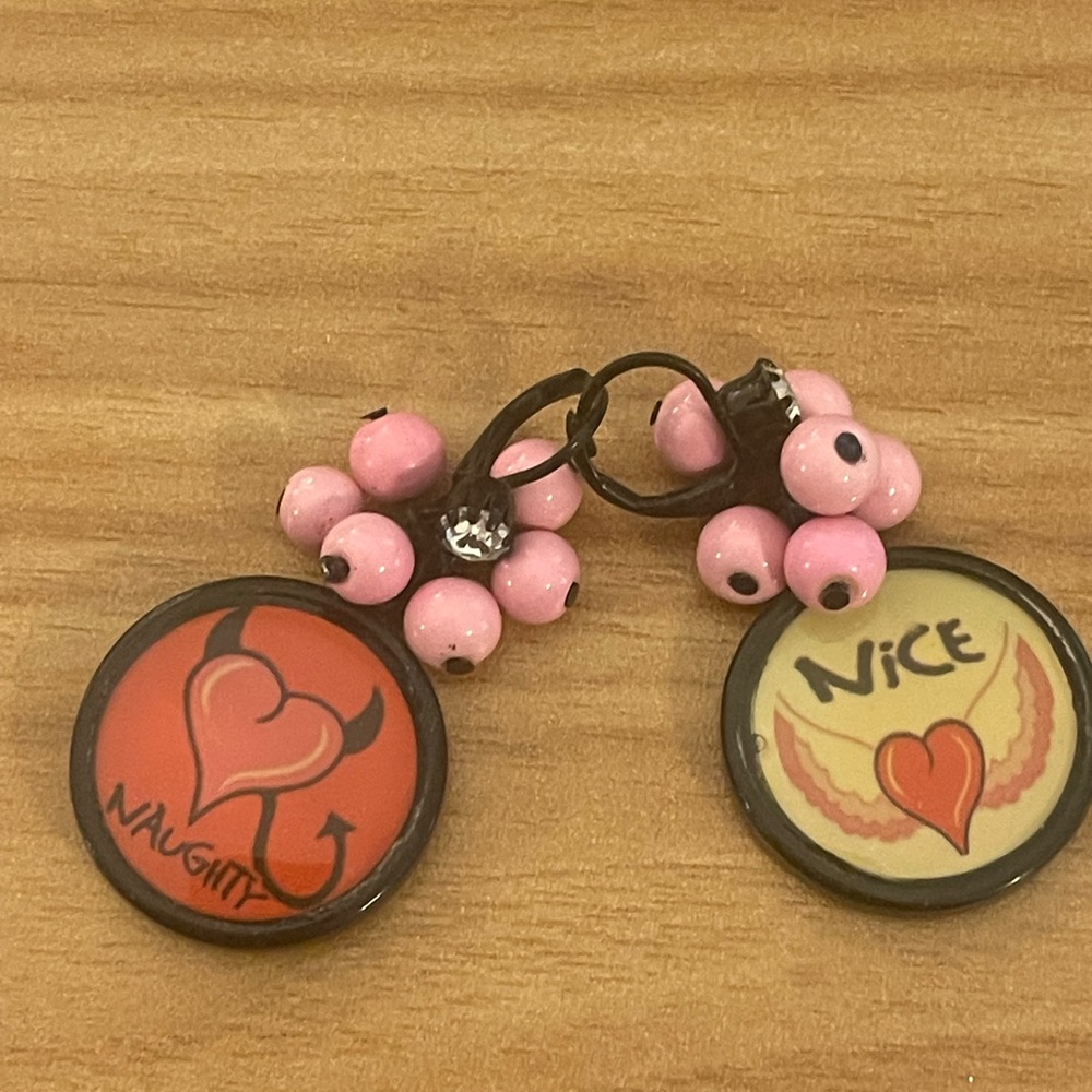Betsey Johnson NAUGHTY NICE Winged Wing Angel Devil Heart Resin Earrings